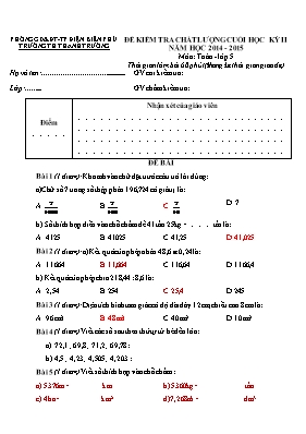 Đề kiểm tra chất lượng cuối học kì II Toán lớp 5 - Năm học 2014-2015 - Trường Tiểu học Thanh Trường